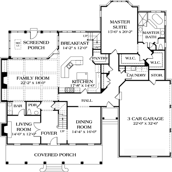 Colonial Country Farmhouse Level One of Plan 85625