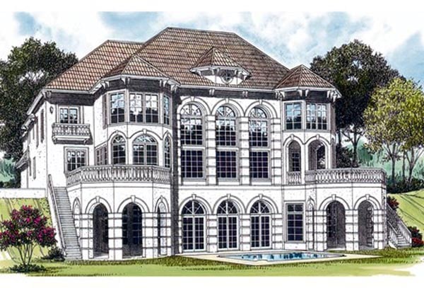 European Mediterranean Rear Elevation of Plan 85633