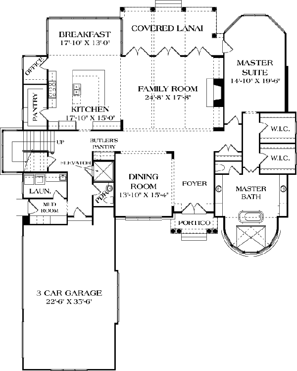 Cottage Craftsman French Country Level One of Plan 85636