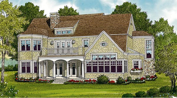Cottage Craftsman French Country Rear Elevation of Plan 85636