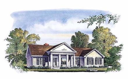 Colonial One-Story Southern Elevation of Plan 86002