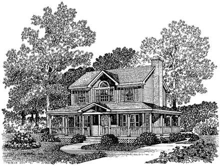 Country Farmhouse Southern Elevation of Plan 86007