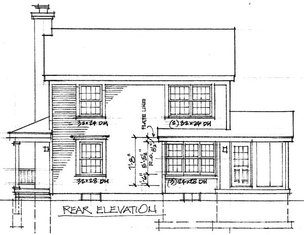 Country Farmhouse Southern Rear Elevation of Plan 86007