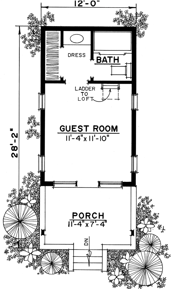 Cabin, Craftsman, Narrow Lot, One-Story House Plan 86025 with 1 Beds, 1 Baths Level One