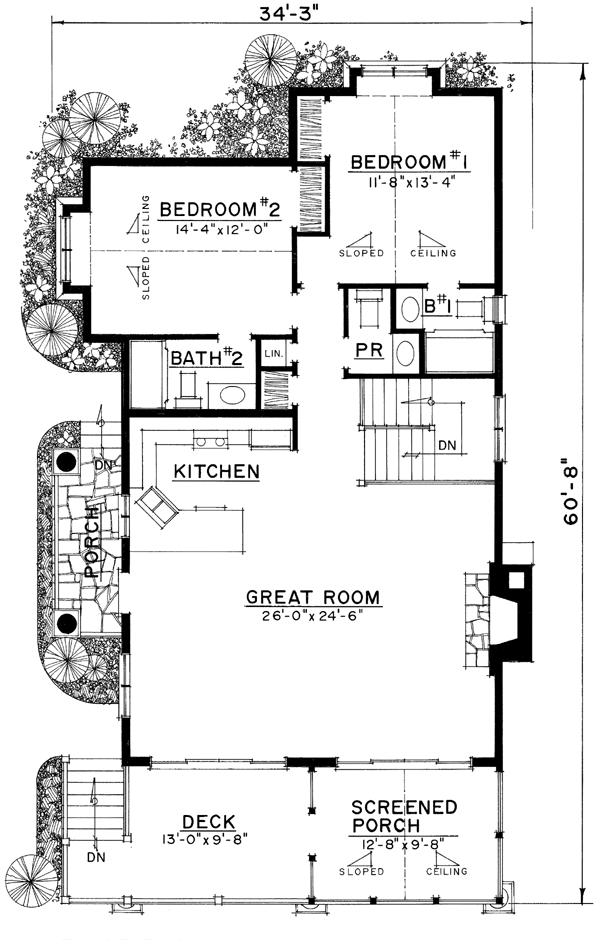 Bungalow Craftsman Tudor Level One of Plan 86030