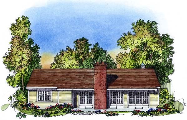 One-Story Traditional Rear Elevation of Plan 86036