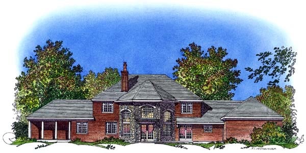 Colonial European Rear Elevation of Plan 86038