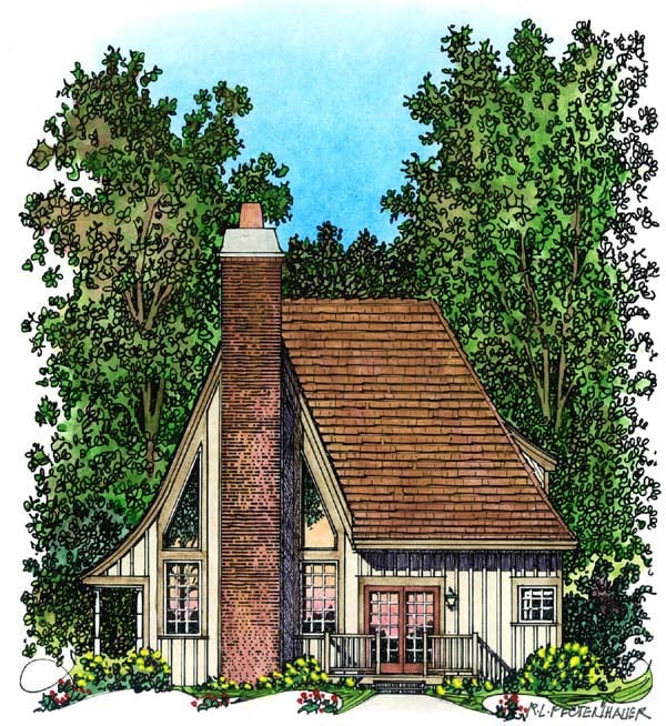 European Narrow Lot Rear Elevation of Plan 86045