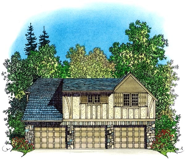 Cottage Country European Tudor Rear Elevation of Plan 86062