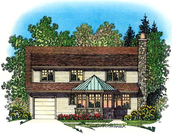 European Mediterranean Traditional Tudor Rear Elevation of Plan 86072