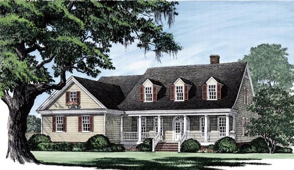 Cape Cod, Country, Southern, Traditional Plan with 2151 Sq. Ft., 3 Bedrooms, 2 Bathrooms, 2 Car Garage Elevation