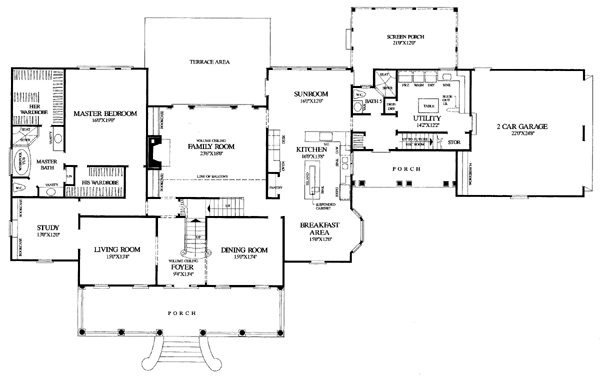Colonial Country Farmhouse Southern Level One of Plan 86110