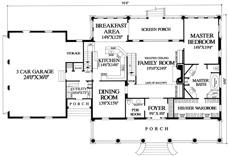 Colonial Country Southern Traditional Level One of Plan 86112