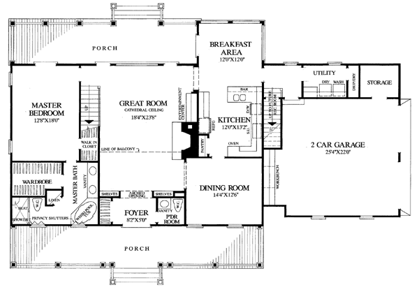 Colonial Country Farmhouse Southern Level One of Plan 86114