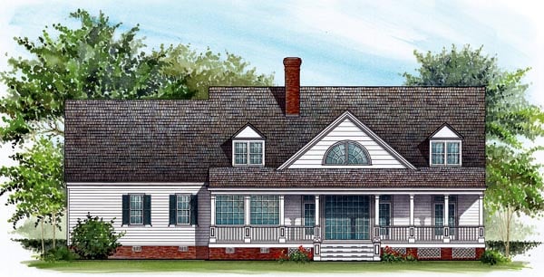 Colonial Country Farmhouse Southern Rear Elevation of Plan 86114