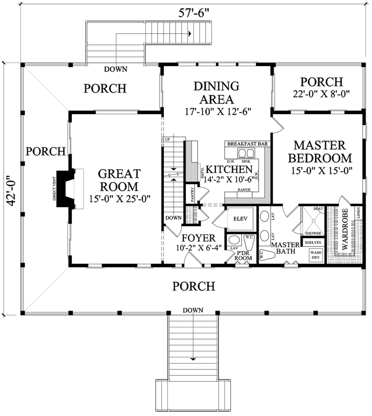 Country Farmhouse Southern Traditional Level One of Plan 86134