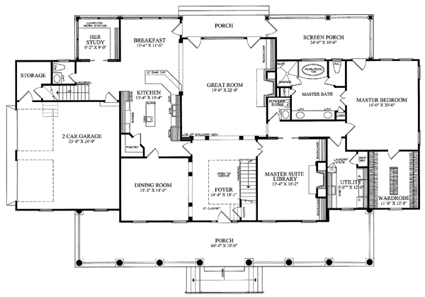 Colonial Country Farmhouse Plantation Southern Level One of Plan 86143