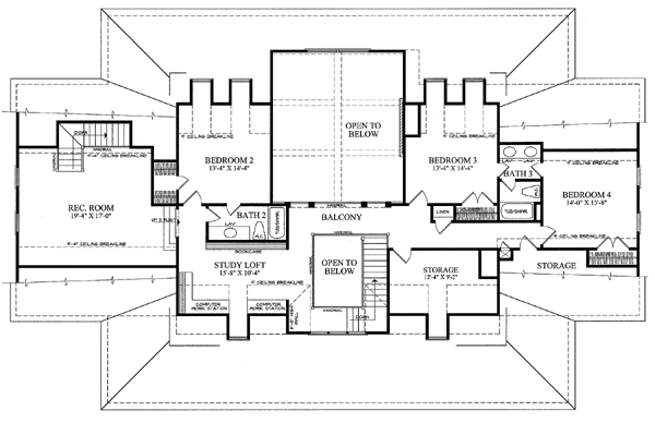 Colonial Country Farmhouse Plantation Southern Level Two of Plan 86143