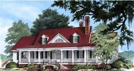 Colonial Country Farmhouse Plantation Southern Elevation of Plan 86143