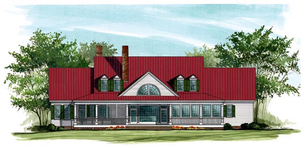 Colonial Country Farmhouse Plantation Southern Rear Elevation of Plan 86143