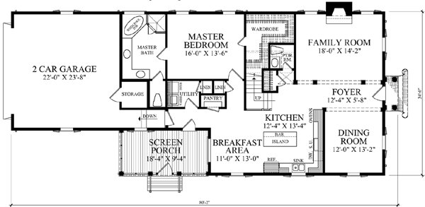 Colonial Cottage Country Farmhouse Level One of Plan 86166