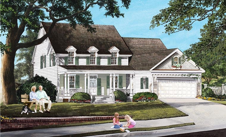 Country, Farmhouse, Traditional Plan with 2657 Sq. Ft., 4 Bedrooms, 4 Bathrooms, 2 Car Garage Elevation