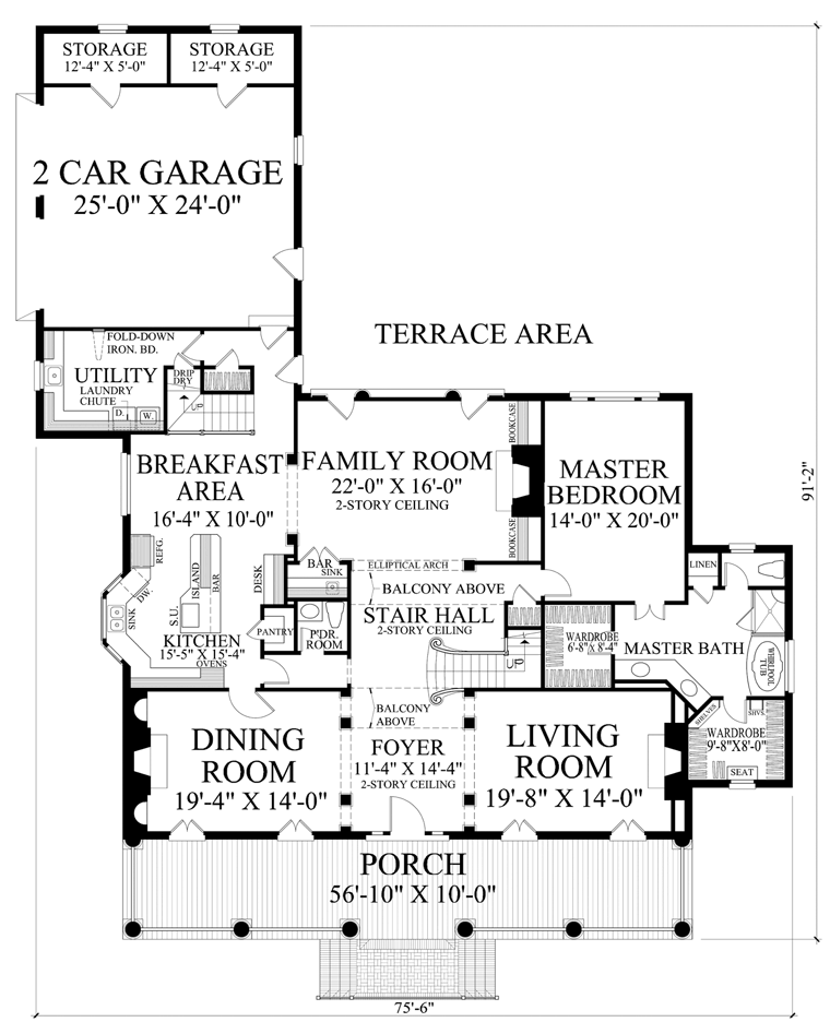 Colonial Plantation Southern Level One of Plan 86174