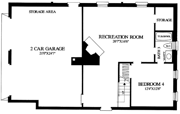 Colonial Southern Traditional Lower Level of Plan 86176