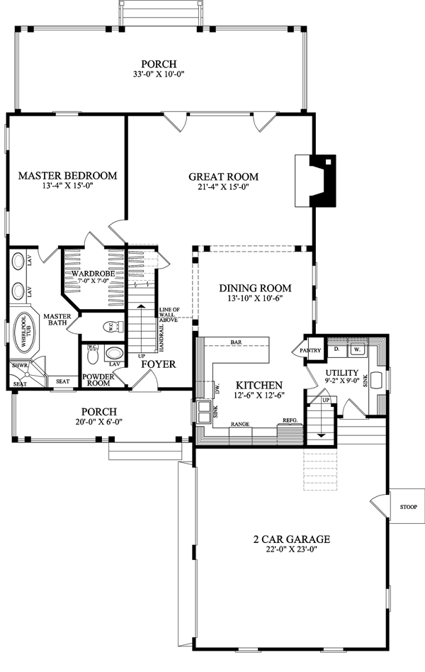 Cottage Country Farmhouse Traditional Level One of Plan 86196