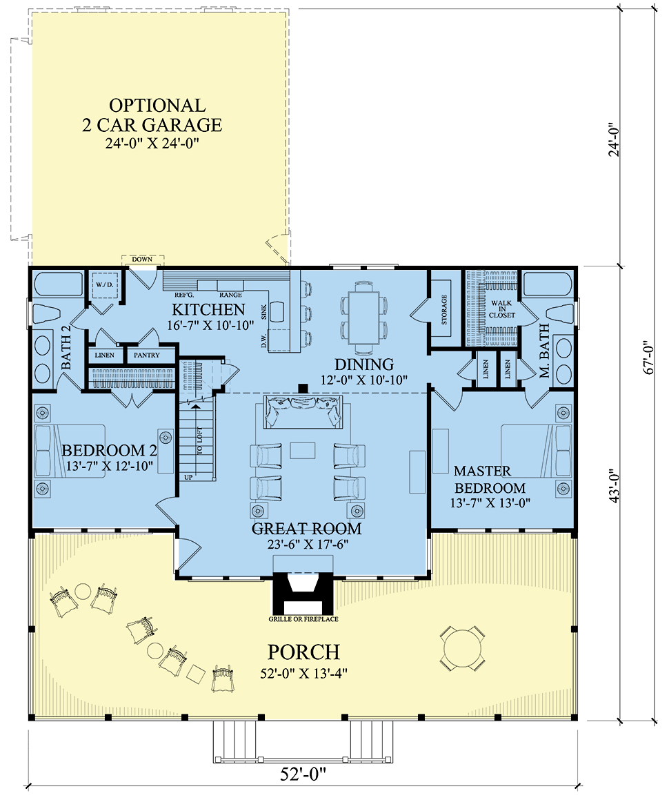 Cabin, Contemporary, Country, Southern House Plan 86202 with 2 Beds, 2 Baths, 2 Car Garage Level One