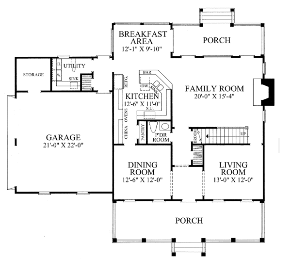 Colonial Farmhouse Southern Level One of Plan 86217