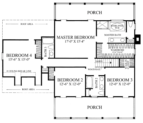 Colonial Farmhouse Southern Level Two of Plan 86217