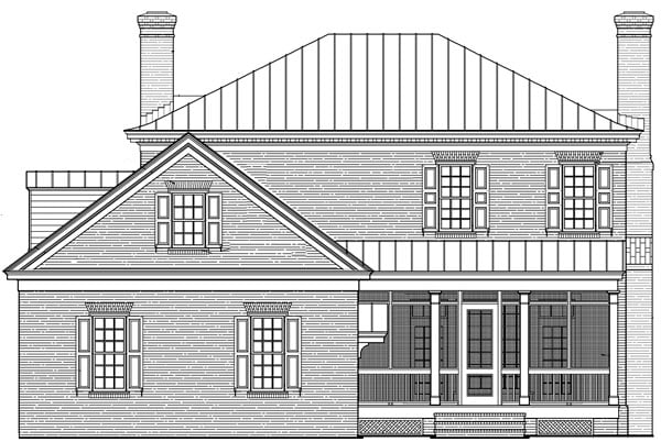 Colonial Plantation Southern Rear Elevation of Plan 86225