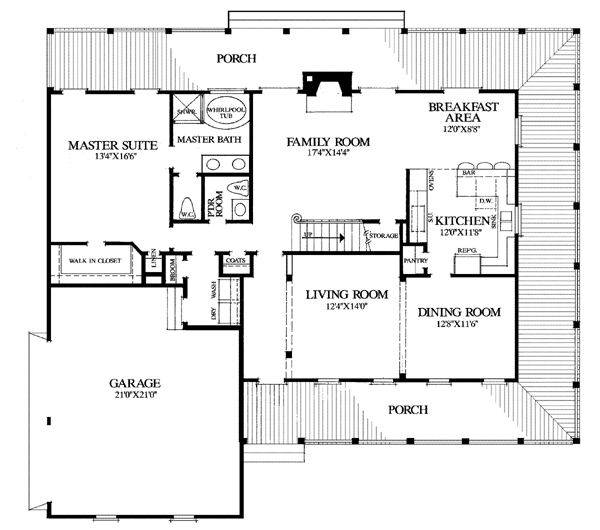 Colonial Country Farmhouse Southern Level One of Plan 86230
