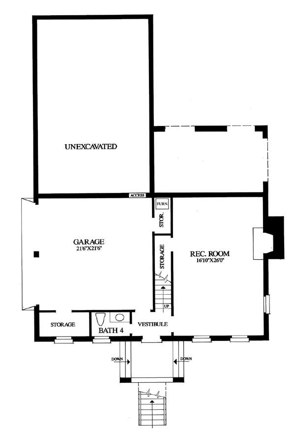 Colonial Traditional Lower Level of Plan 86233