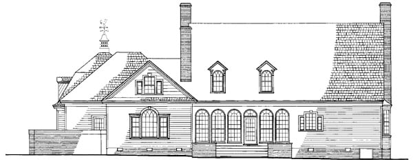 Cape Cod, Colonial, Cottage, Country, Plantation, Southern Plan with 4256 Sq. Ft., 5 Bedrooms, 5 Bathrooms, 2 Car Garage Rear Elevation