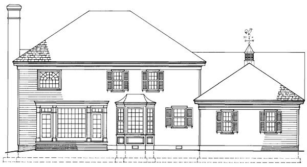 Colonial, Cottage, Country, Farmhouse, Southern, Traditional Plan with 3298 Sq. Ft., 3 Bedrooms, 4 Bathrooms, 2 Car Garage Rear Elevation