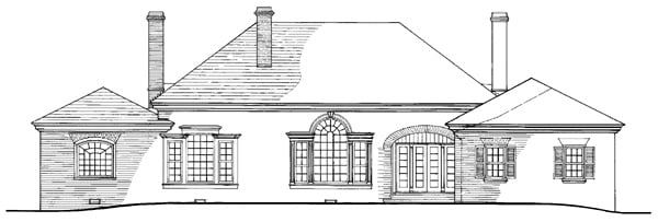 Colonial, Southern, Traditional Plan with 3136 Sq. Ft., 4 Bedrooms, 4 Bathrooms, 2 Car Garage Rear Elevation