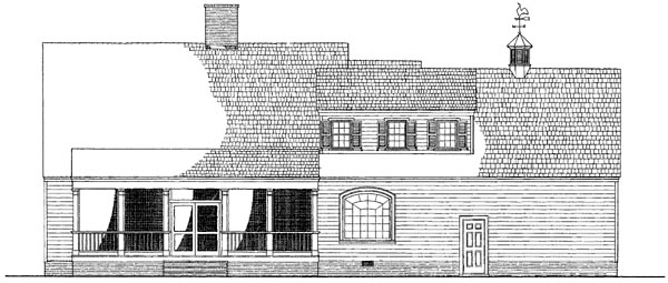 Colonial, Southern, Traditional Plan with 2038 Sq. Ft., 3 Bedrooms, 3 Bathrooms, 2 Car Garage Rear Elevation