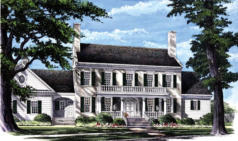 Colonial, Plantation, Southern Plan with 4263 Sq. Ft., 5 Bedrooms, 7 Bathrooms, 3 Car Garage Elevation