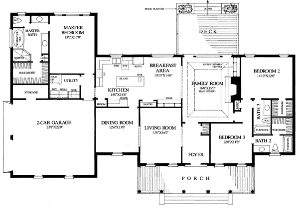 Colonial Ranch Southern Traditional Level One of Plan 86290