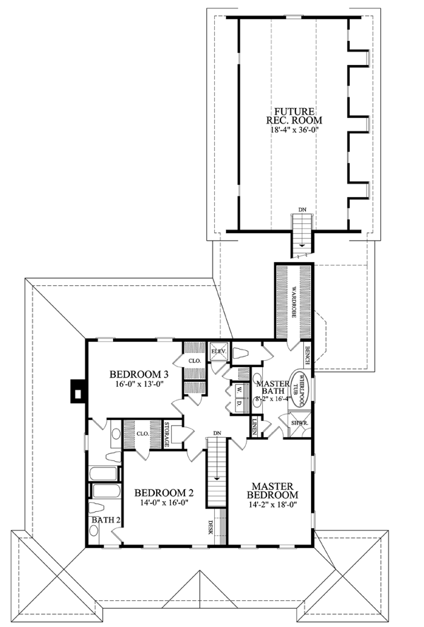 Colonial Cottage Country Farmhouse Southern Traditional Level Two of Plan 86308