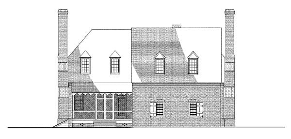 Colonial Plan with 3242 Sq. Ft., 4 Bedrooms, 5 Bathrooms, 2 Car Garage Rear Elevation