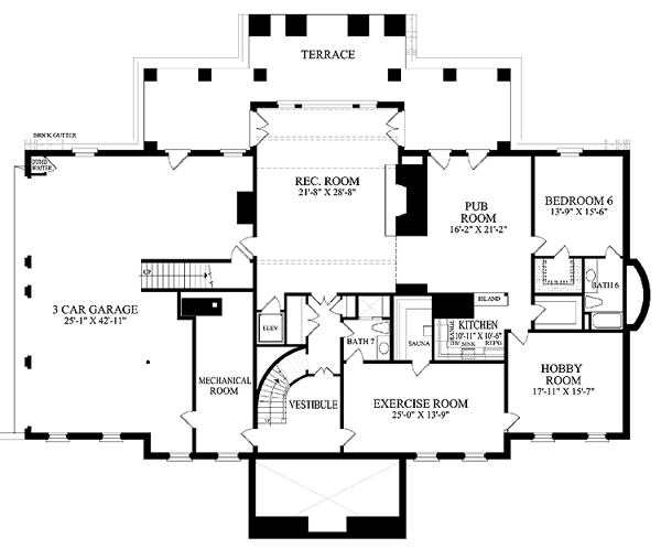 Colonial Plantation Southern Lower Level of Plan 86337