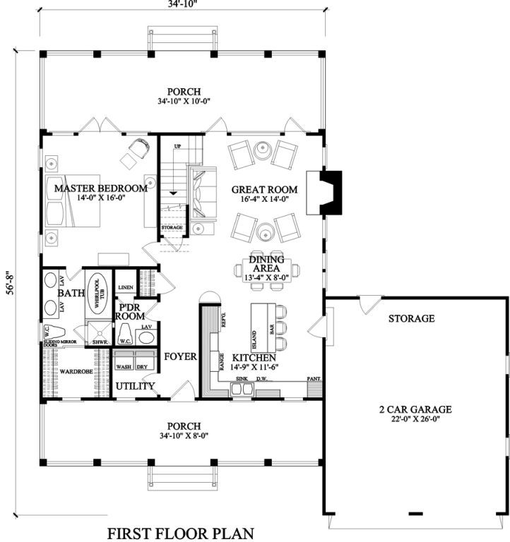 Cottage Country Farmhouse Level One of Plan 86341