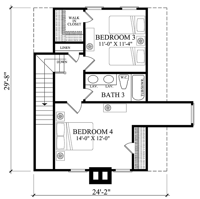 Bungalow Cabin Cottage Country Southern Traditional Level Two of Plan 86350