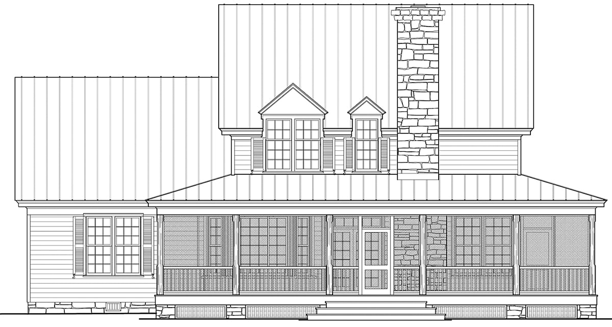 Cottage Country Southern Rear Elevation of Plan 86355