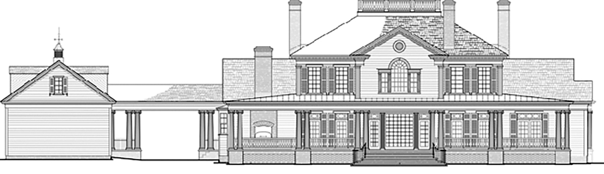 Colonial Country Plantation Southern Rear Elevation of Plan 86356