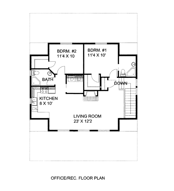 4 Car Garage Apartment Plan 86591 with 2 Beds, 2 Baths Level Two