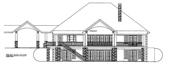 Plan with 8904 Sq. Ft., 4 Bedrooms, 6 Bathrooms, 3 Car Garage Rear Elevation